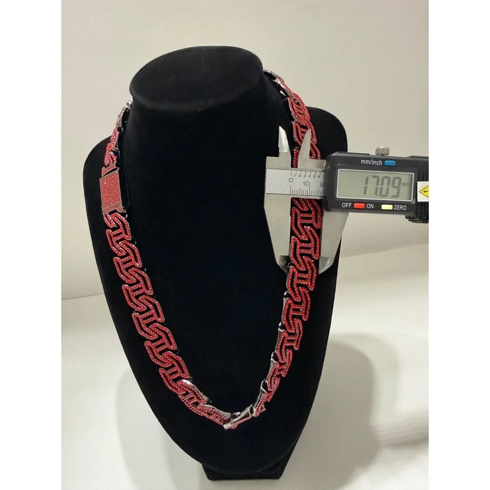 red cuban chain necklace vvscz stones stainless waterproof 20inch 17mm lock box